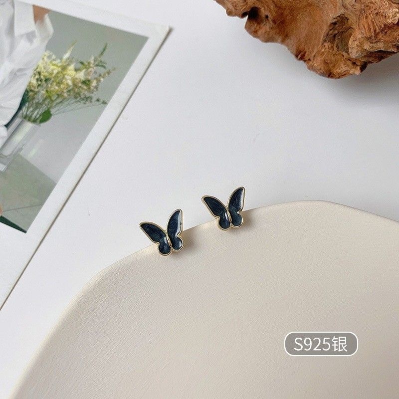 S925銀針滴油霧霾藍蝴蝶耳釘耳環【預購】