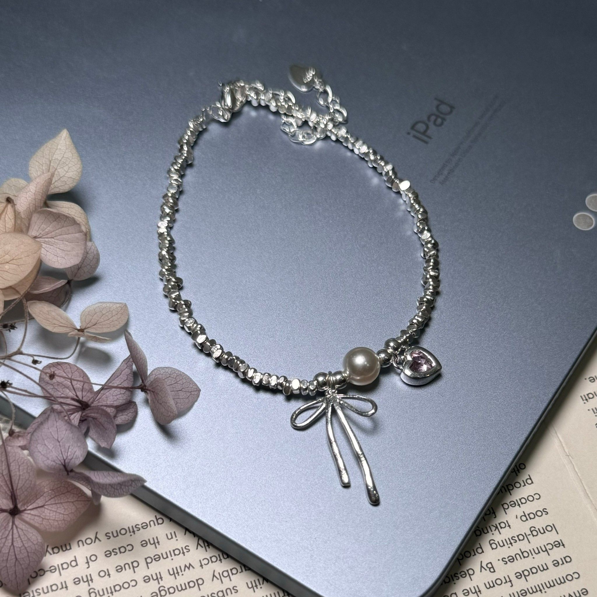 S925純銀韓系碎銀子蝴蝶結手鍊【預購】