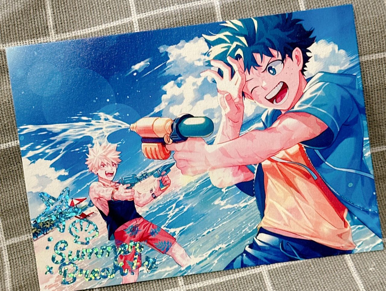 [MHA]幼馴染玩水套組（藍色波點明信片+燙金票根貼紙）