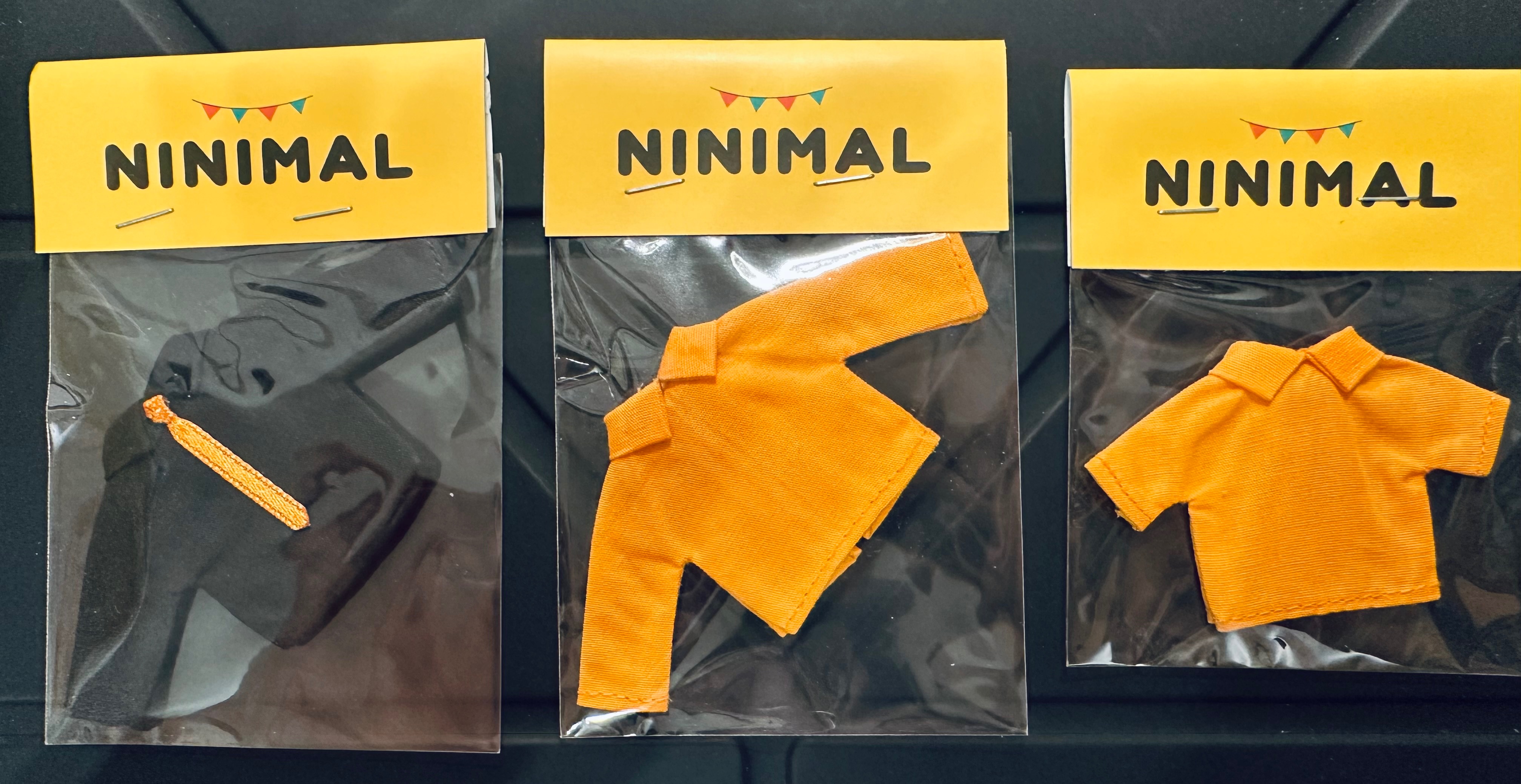 NINIMAL 黑色長袖襯衫+橘色領帶