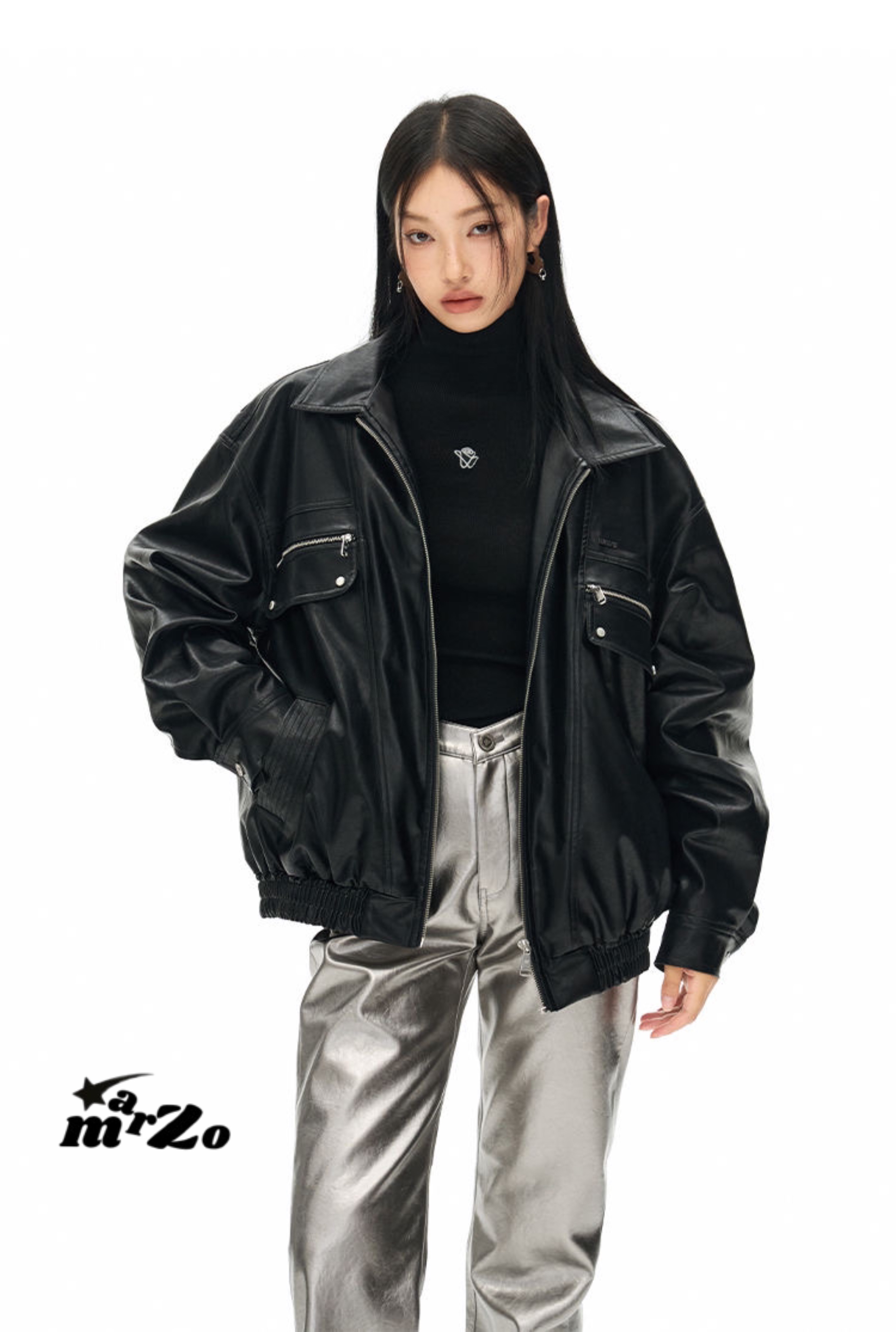 𝗠𝗔𝗥𝗭𝗢 翻領機車皮衣外套（尺寸請點開看第三張