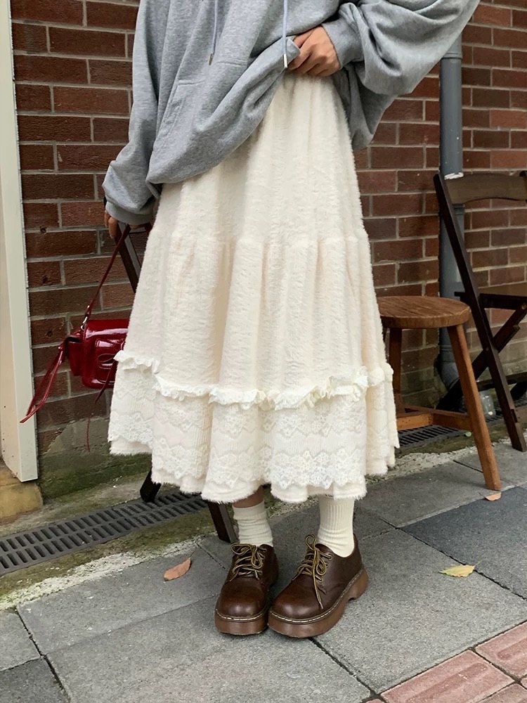 𝗠𝗔𝗥𝗭𝗢 絨感花邊半身長裙