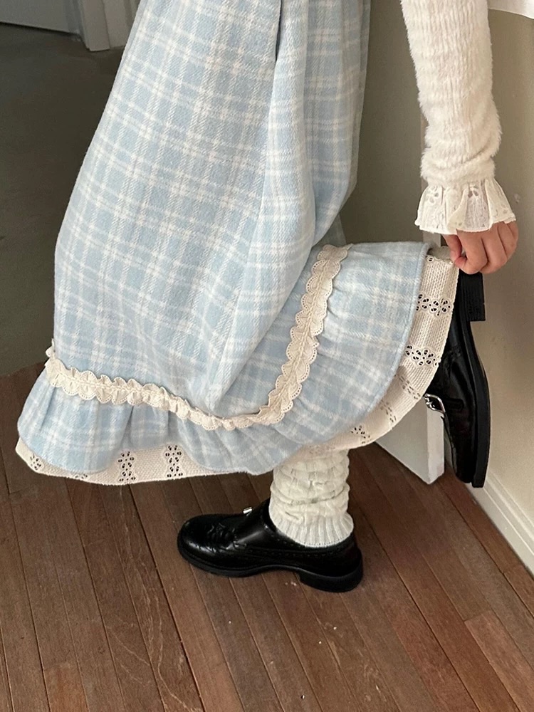 𝗠𝗔𝗥𝗭𝗢 毛呢格子花邊中長裙