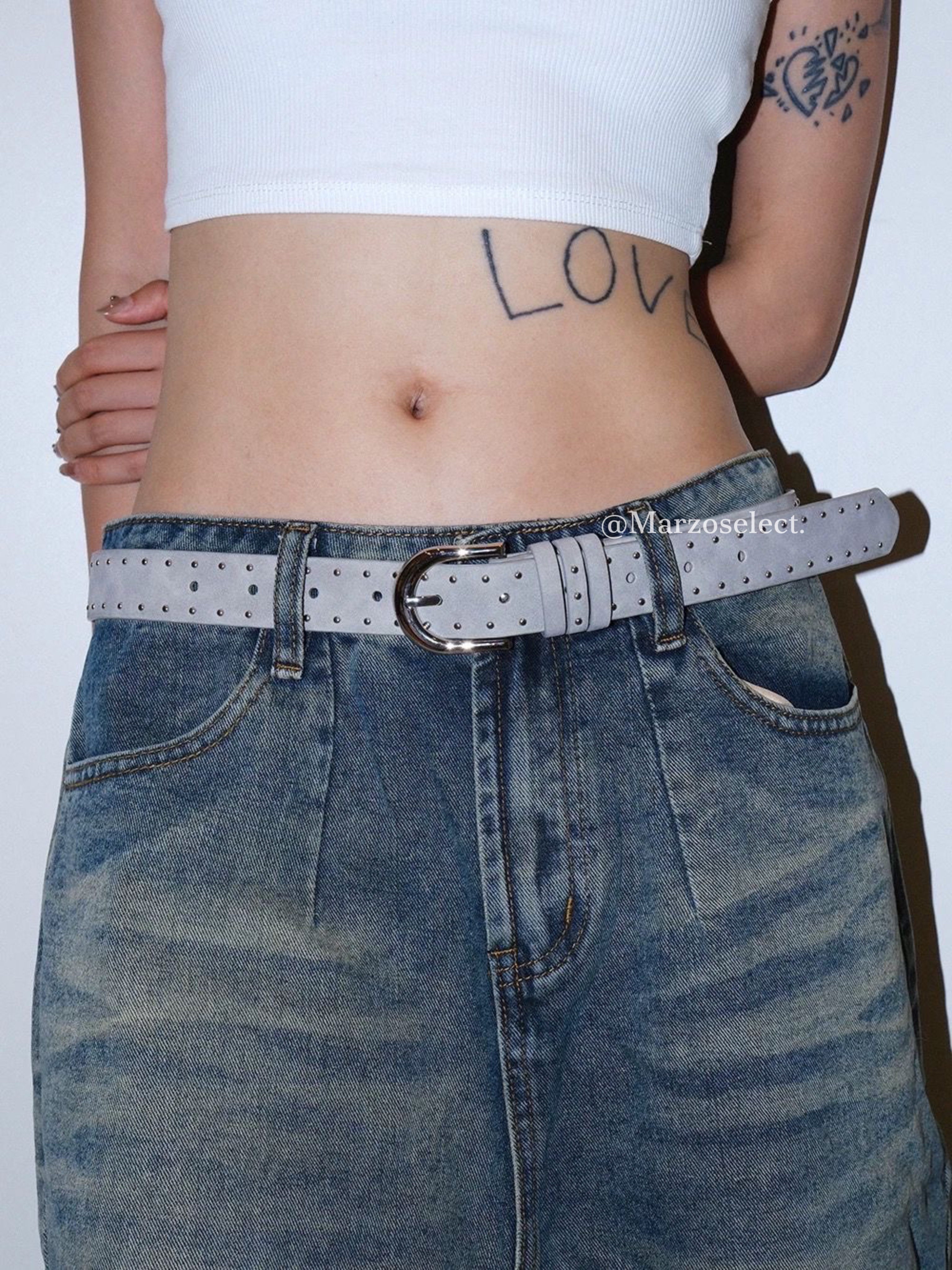 𝗠𝗔𝗥𝗭𝗢 麂皮鉚釘腰帶 三色