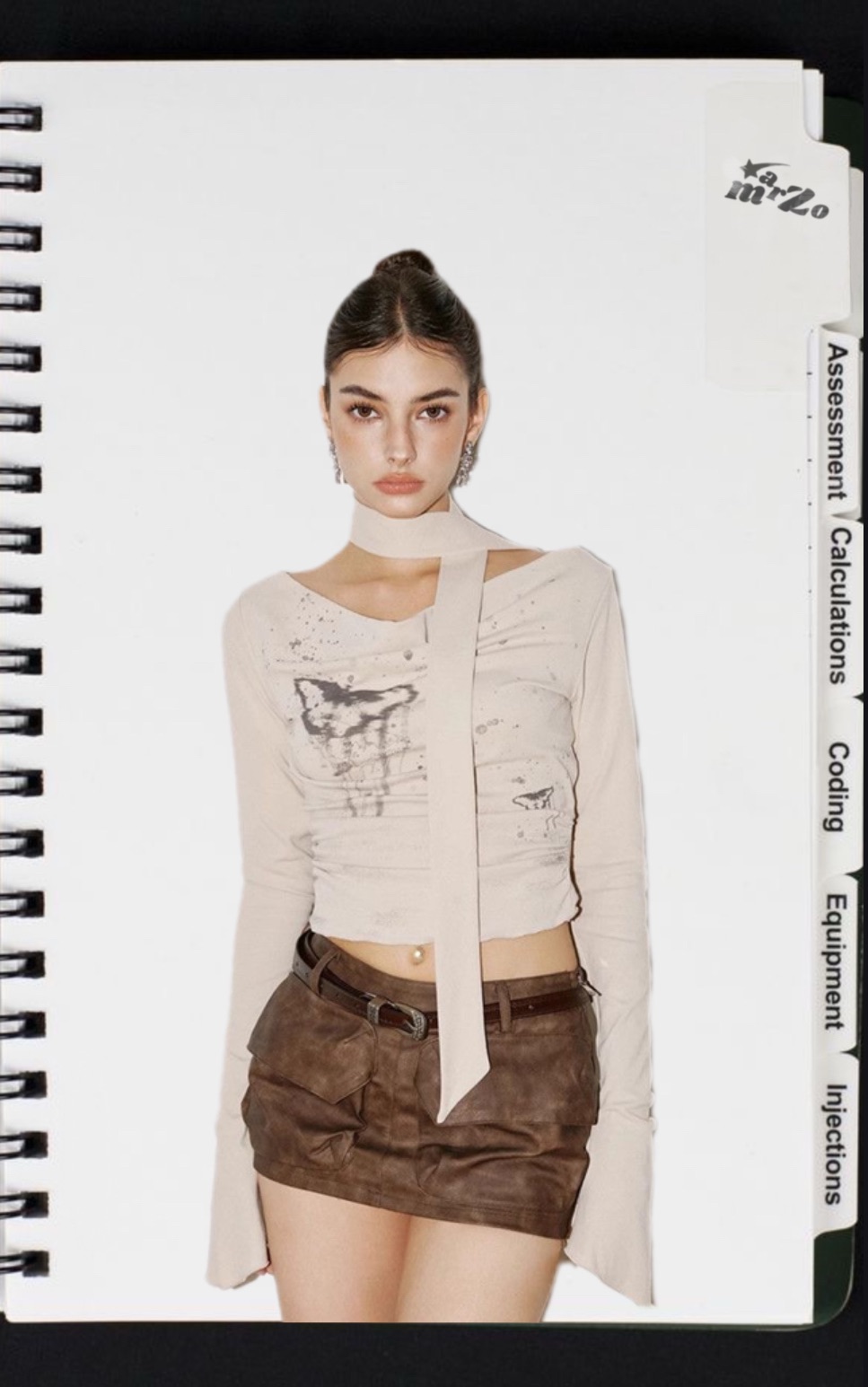 𝗠𝗔𝗥𝗭𝗢 一字肩蝴蝶印花上衣（附同款小圍巾）