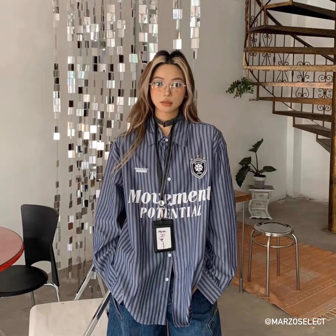 𝗠𝗔𝗥𝗭𝗢 條紋字母寬鬆襯衫