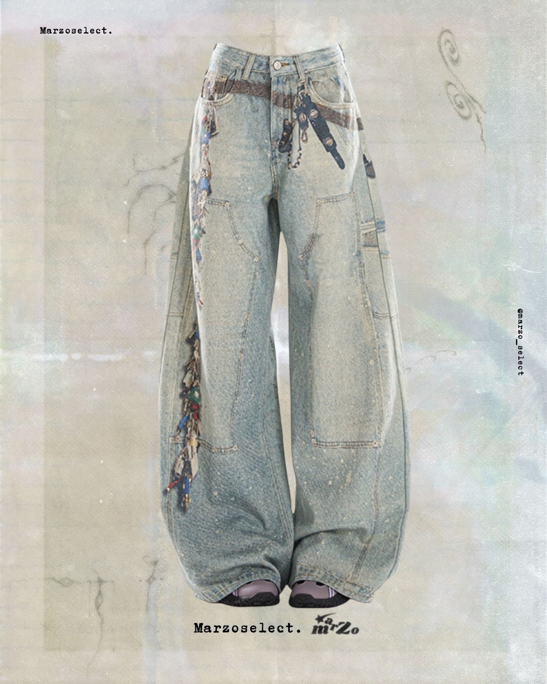 𝗠𝗔𝗥𝗭𝗢 印花腰鏈垂感褲