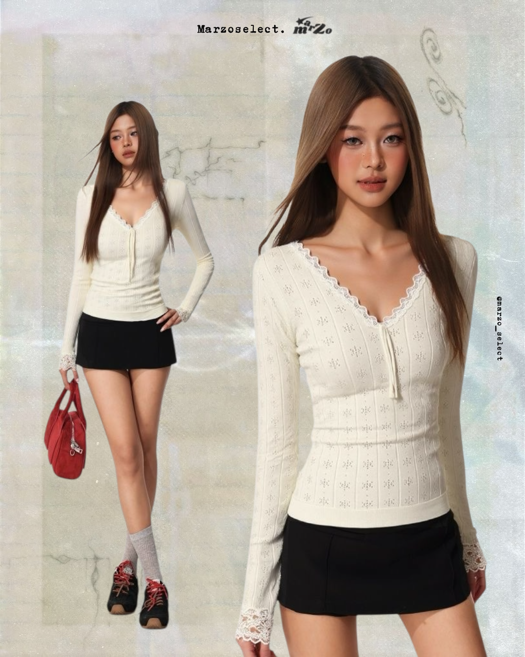 𝗠𝗔𝗥𝗭𝗢 磨毛蕾絲針織衫 第二張實穿