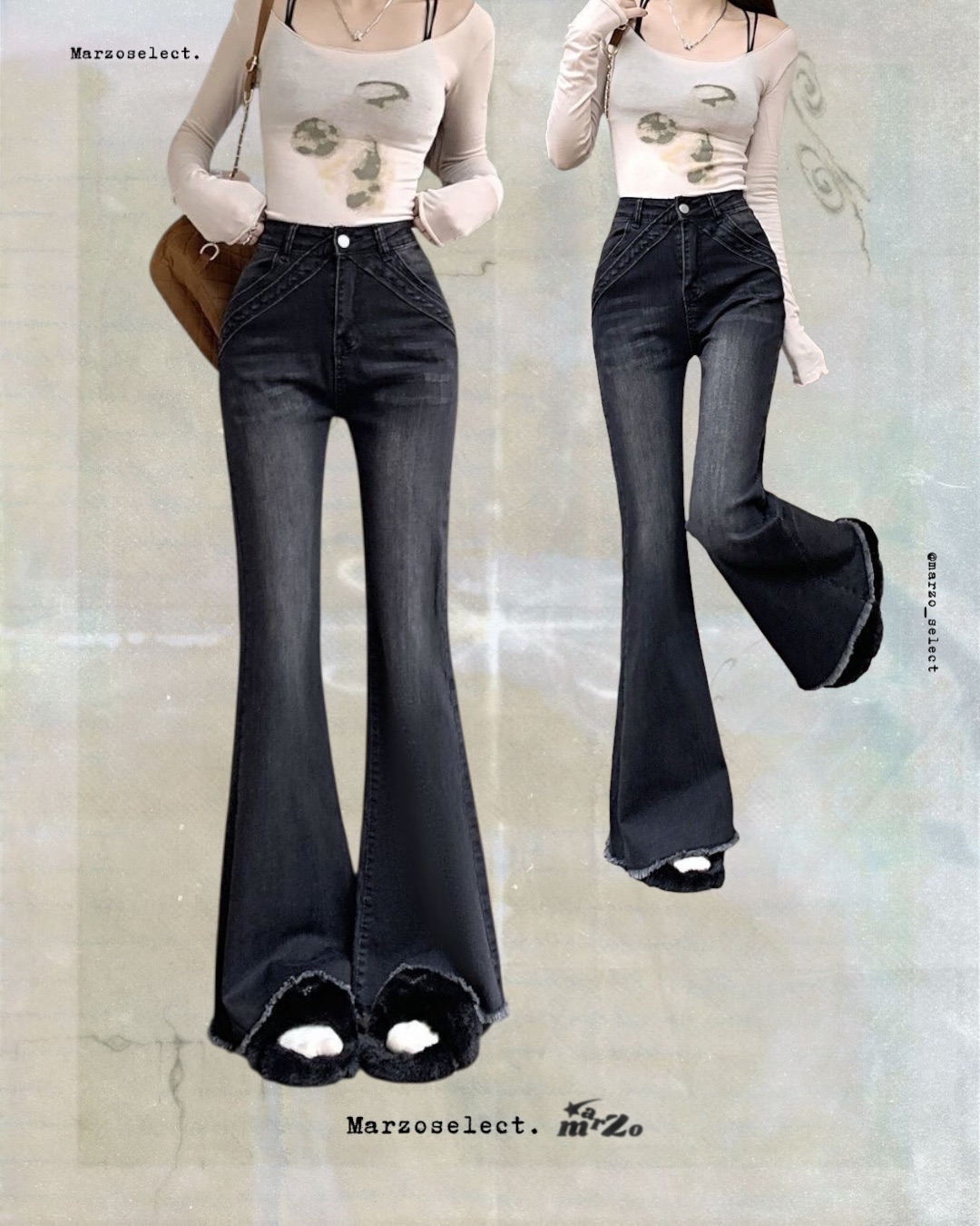 𝗠𝗔𝗥𝗭𝗢 🌷黑灰毛邊喇叭褲