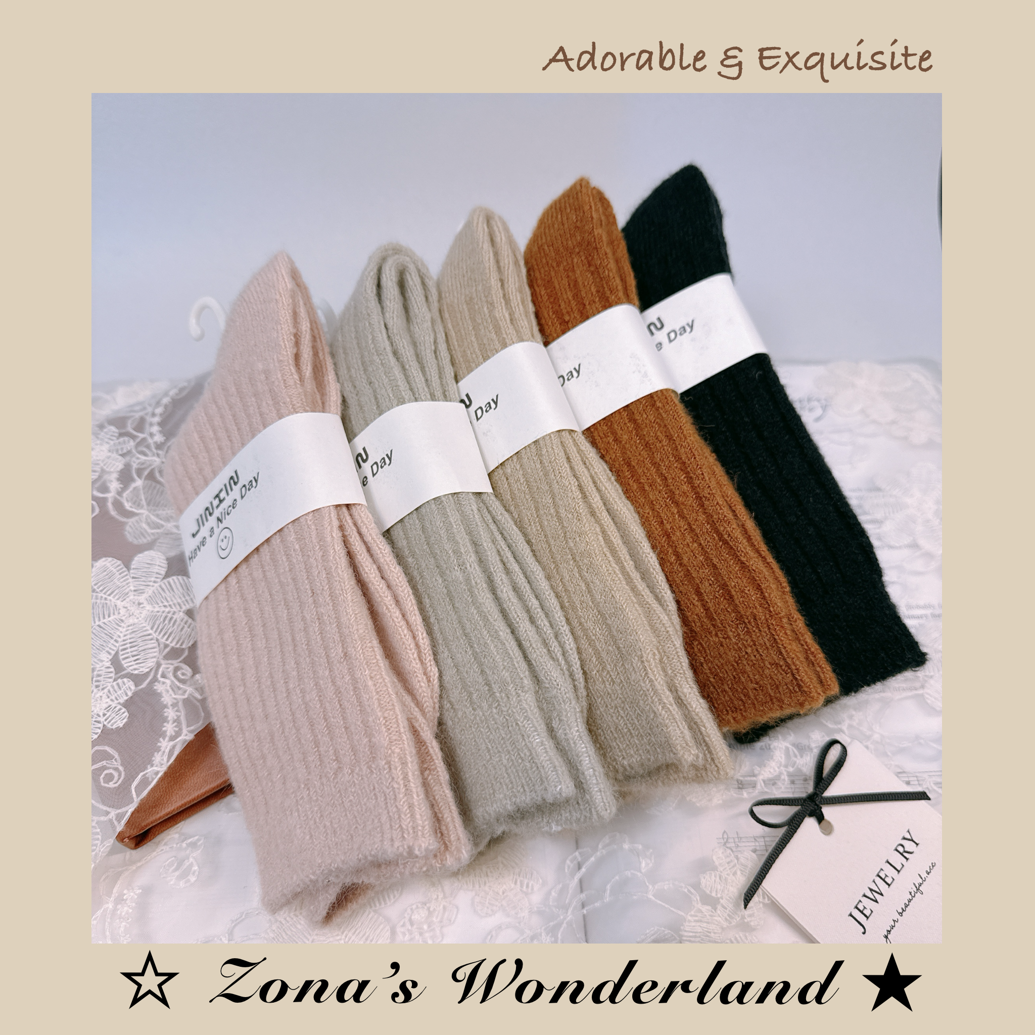 ☆Zona‘s★ 羊駝絨材質～素面中長筒襪襪