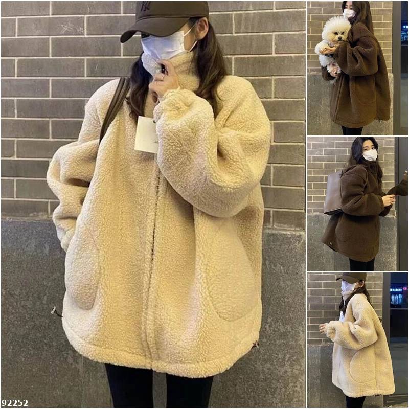 秋冬大碼羊羔毛絨純色立領外套