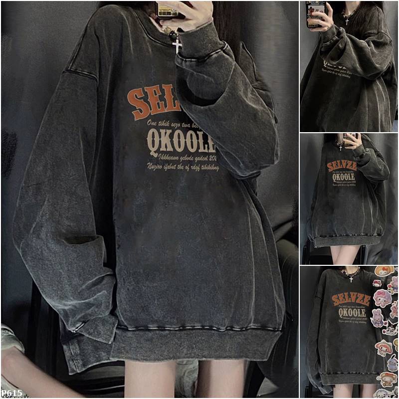 大碼美式復古水洗做舊長袖衛衣