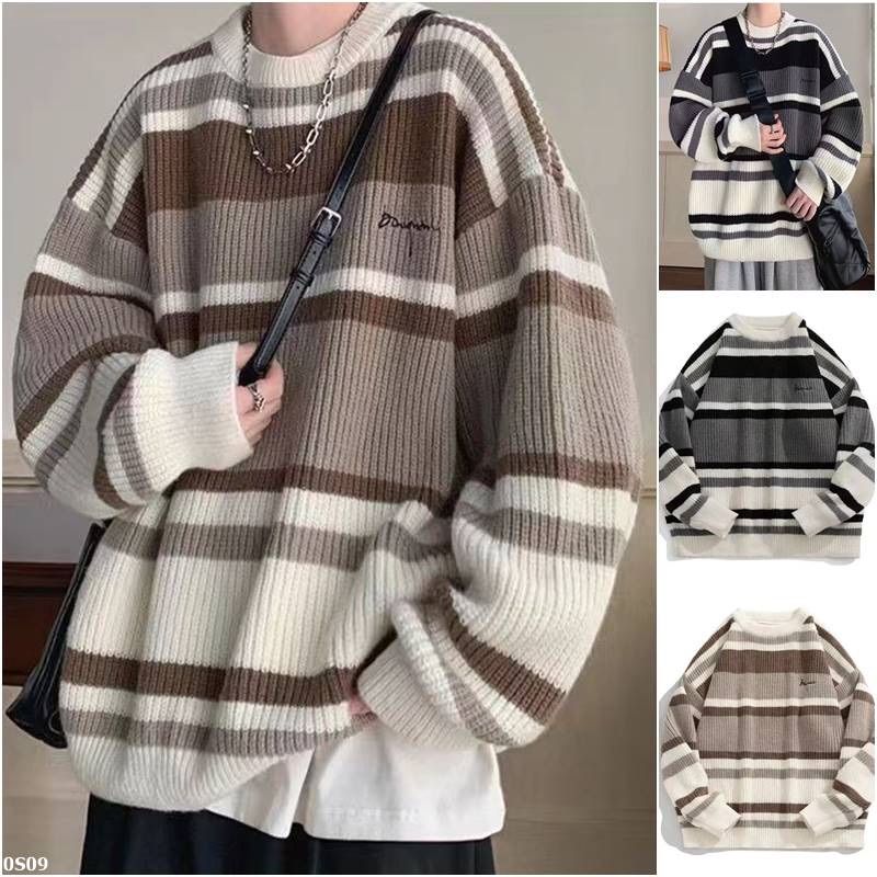 秋冬大碼條紋圓領針織毛衣