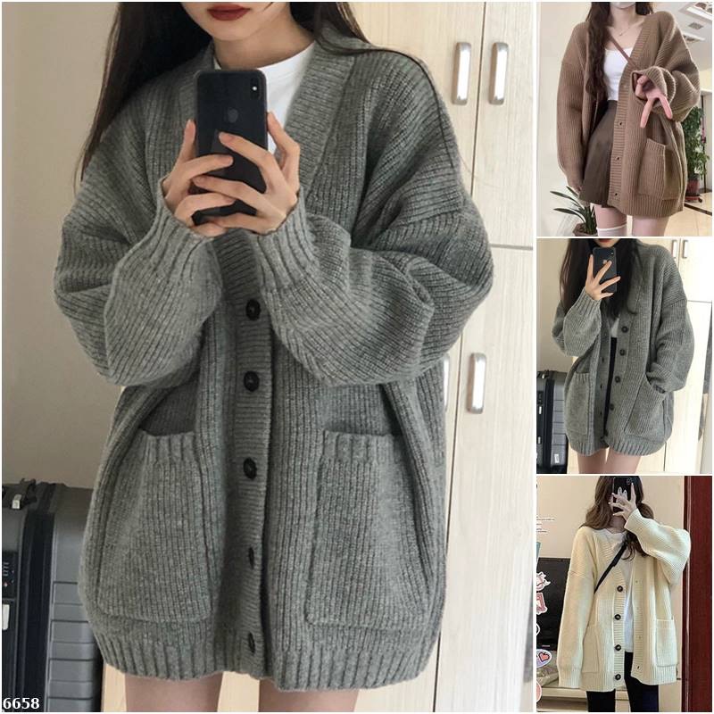 秋冬大碼小香風V領針織毛衣外套