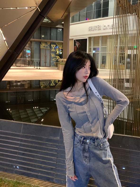 辣妹心機鎖骨修身顯瘦上衣