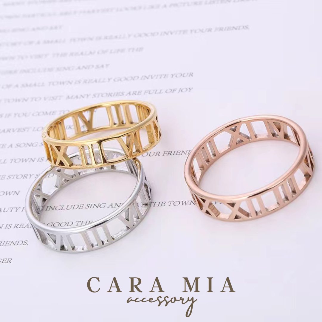 【CARA MIA】鈦鋼羅馬戒指 戒指 戒指女 鈦鋼戒指 飾品