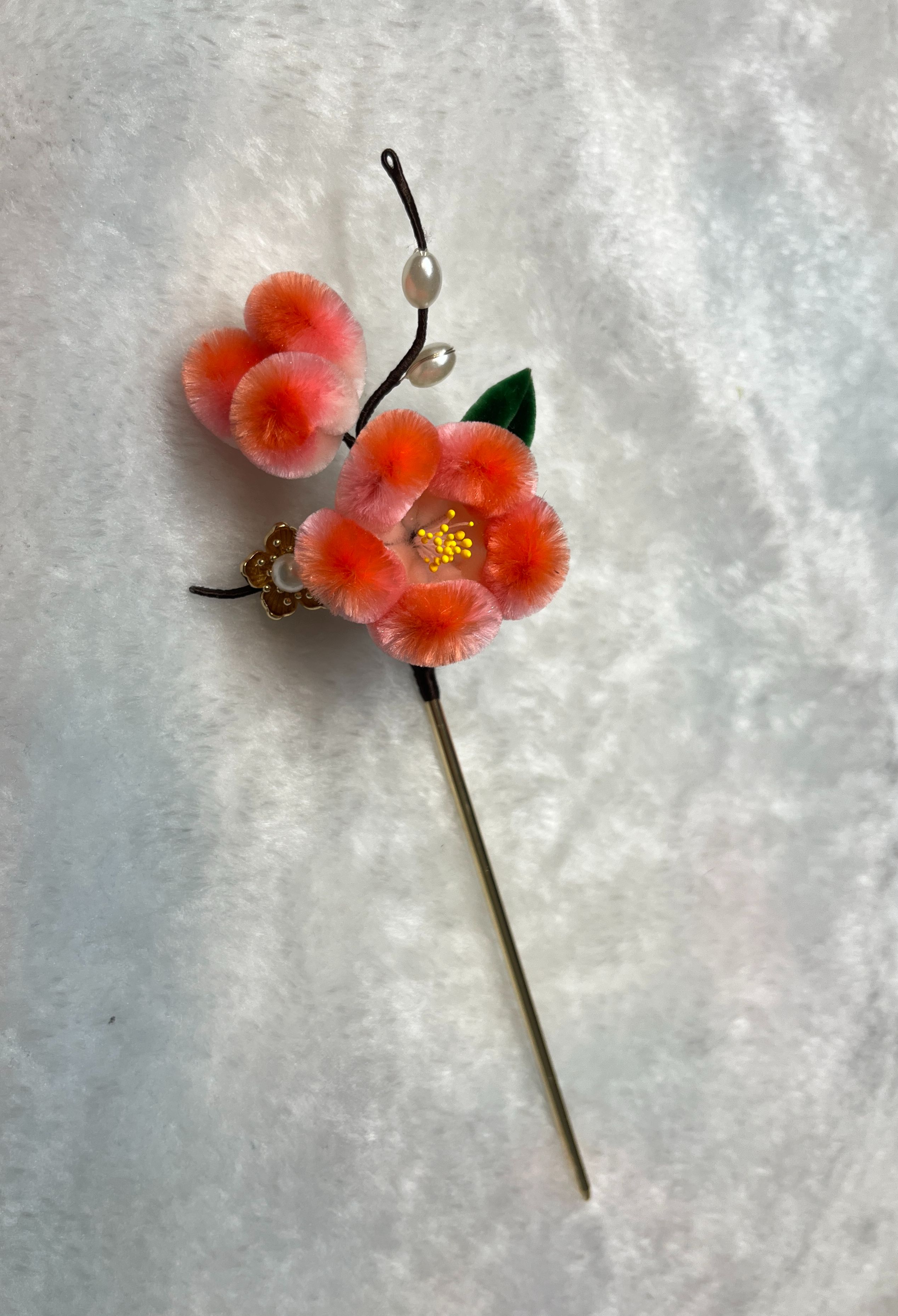 現貨 絨款粉橘梅花