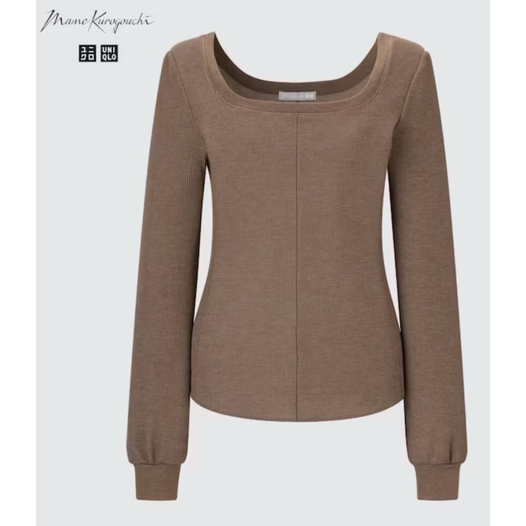 💖現貨出清💖日本UQ HEATTECH EXTRA WARM 極暖 羊毛混紡華夫格方領 T 卹（長