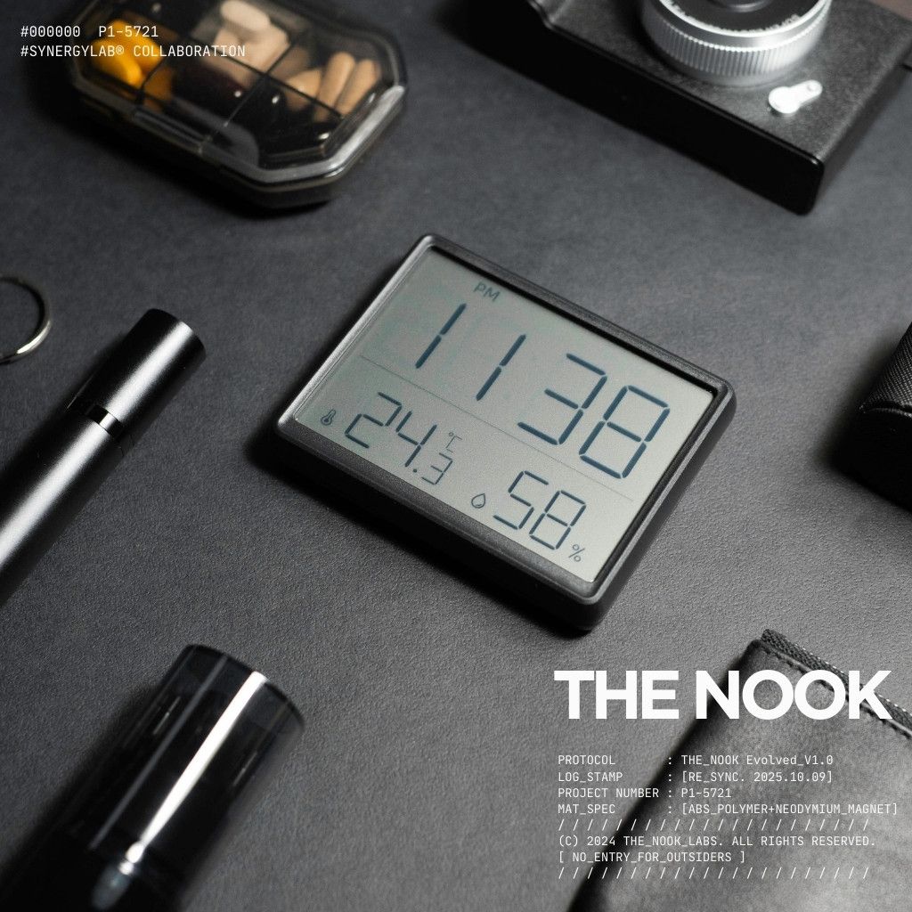 [THE NOOK] | 磁吸支架電子時鐘 壁掛時鐘 簡約小時鐘 溫度濕度電子鐘 [附鈕扣電池][台灣現貨]