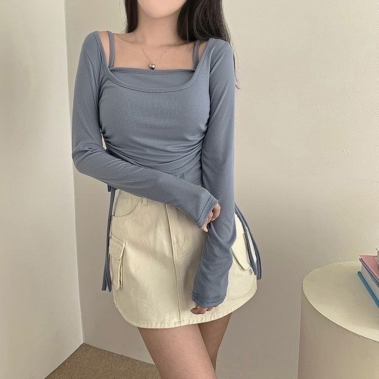 【網路限定】真兩件側綁上衣