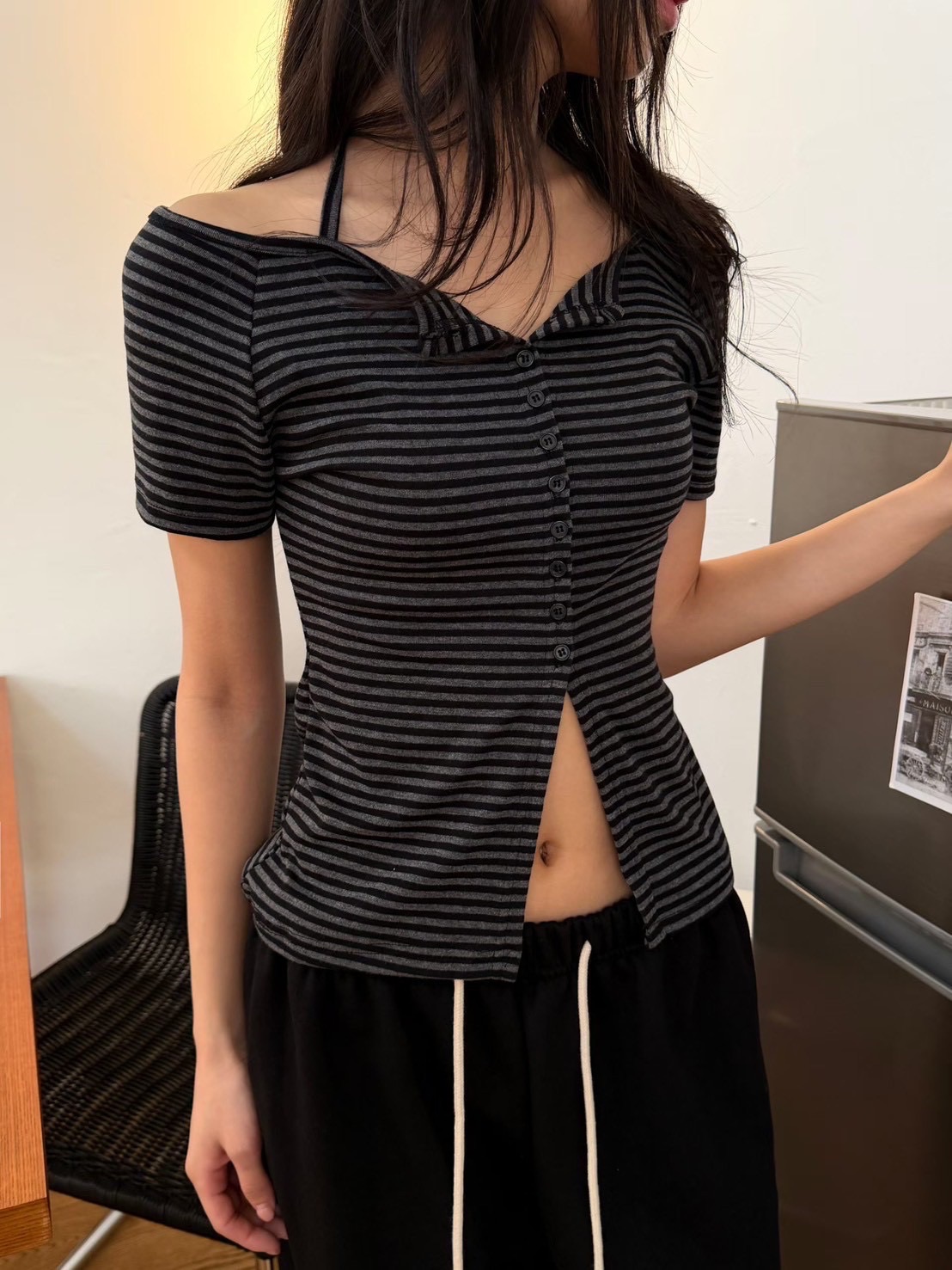 （本期推薦❤️‍🔥!!!）條紋知性排扣上衣