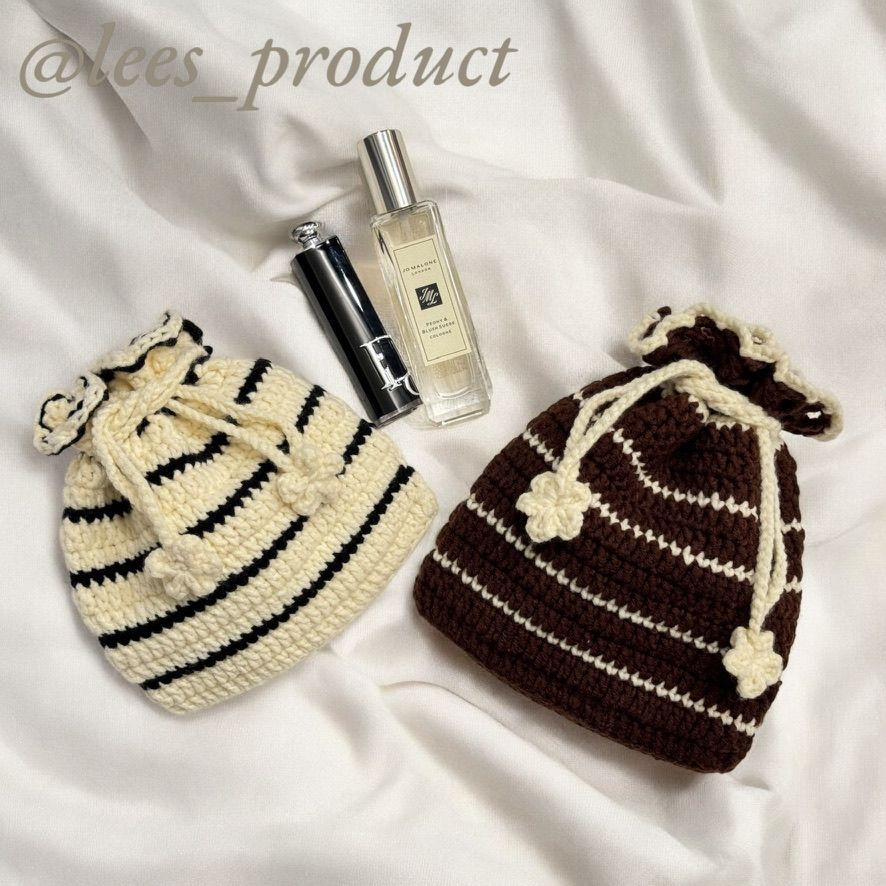 【鉤針編織】條紋束口小包