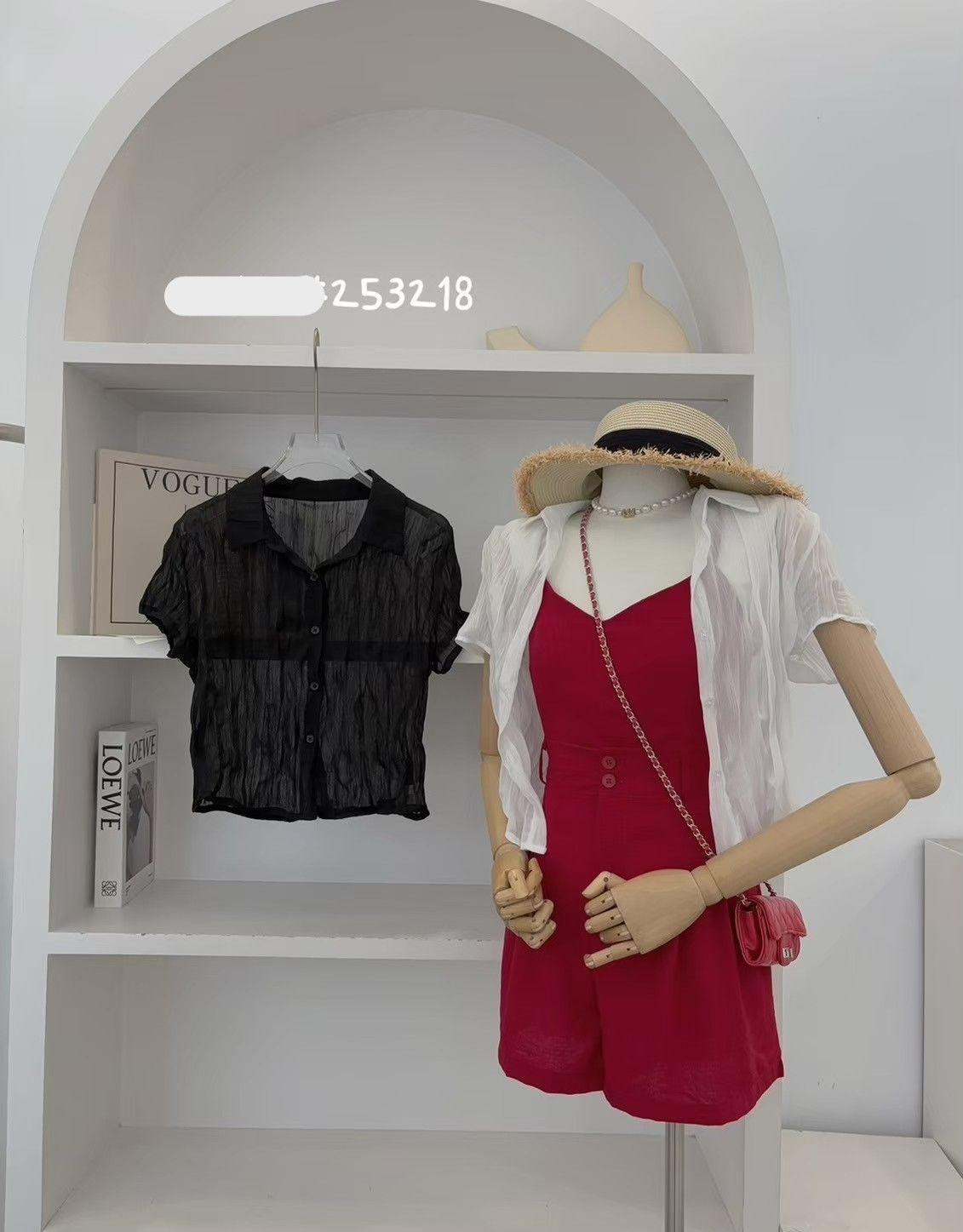 抓皺面料透膚襯衫