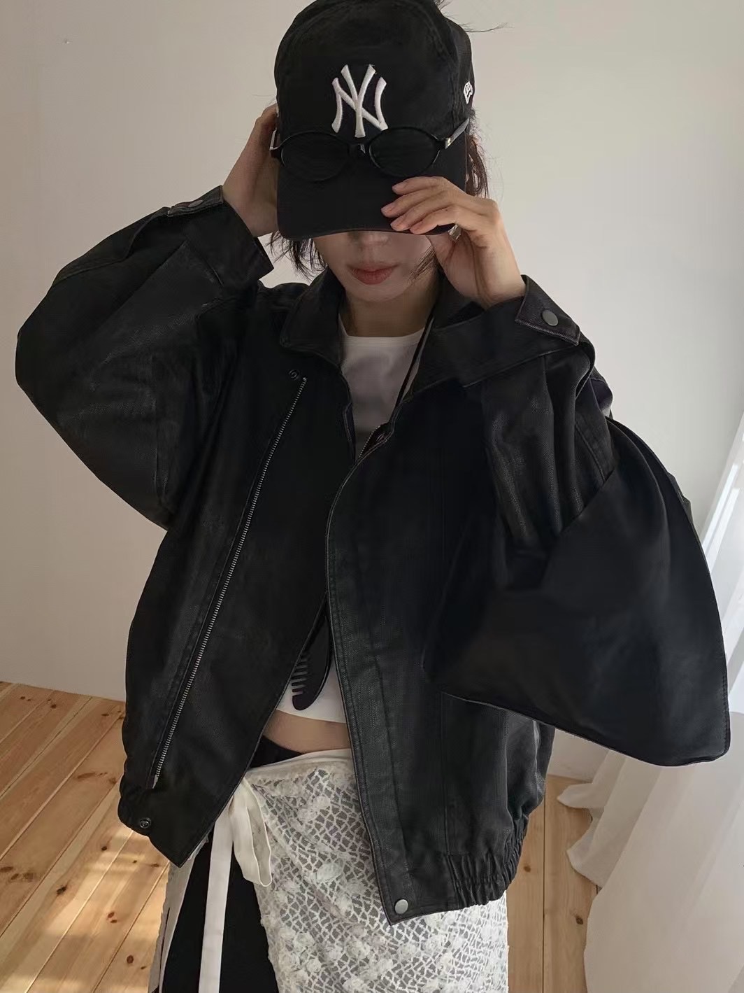 🇰🇷現貨 利落皮革外套 咖黑