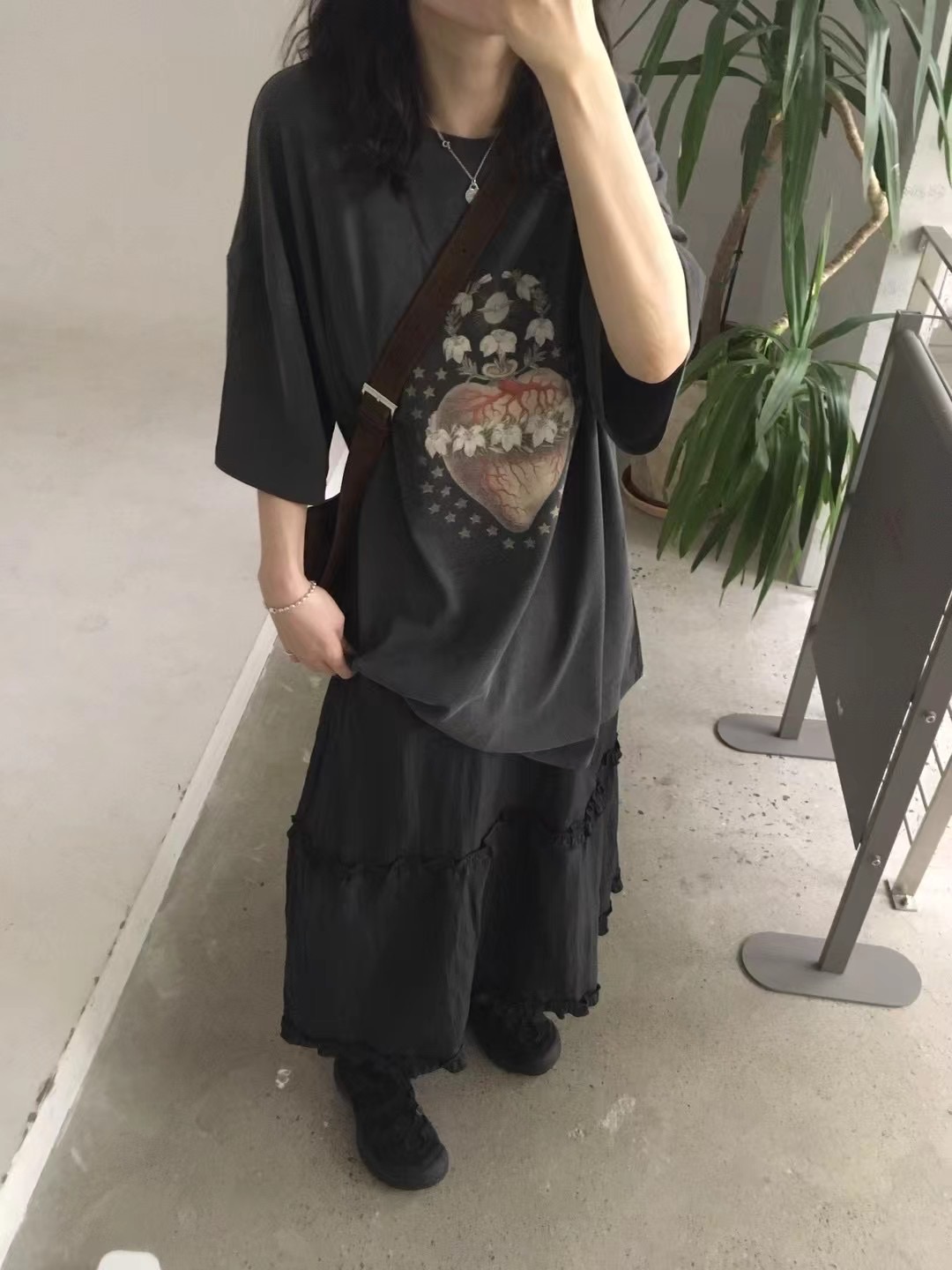 🇰🇷 現貨 花邊圓長裙 黑色