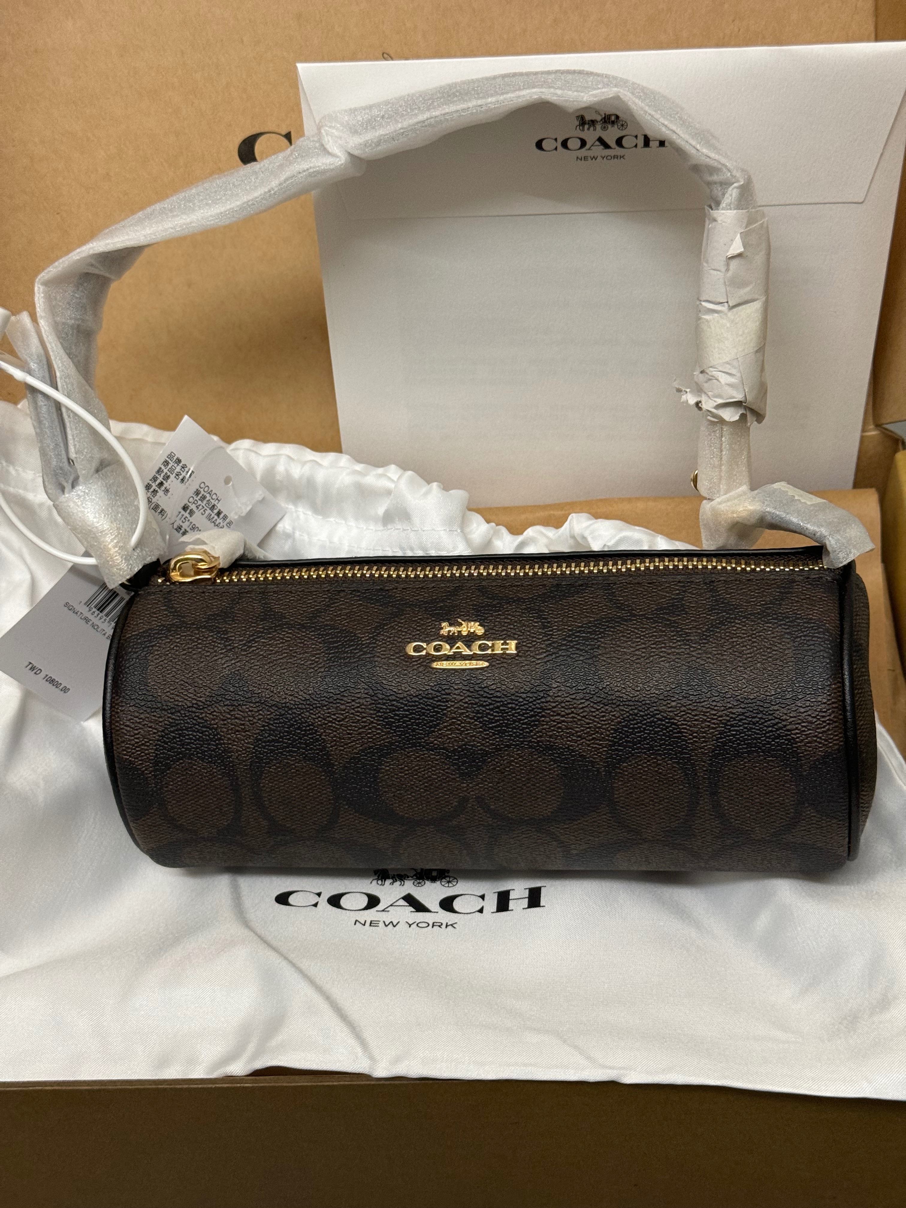 COACH-NOLITA經典Logo 圓桶包-IM棕色黑色-CP475