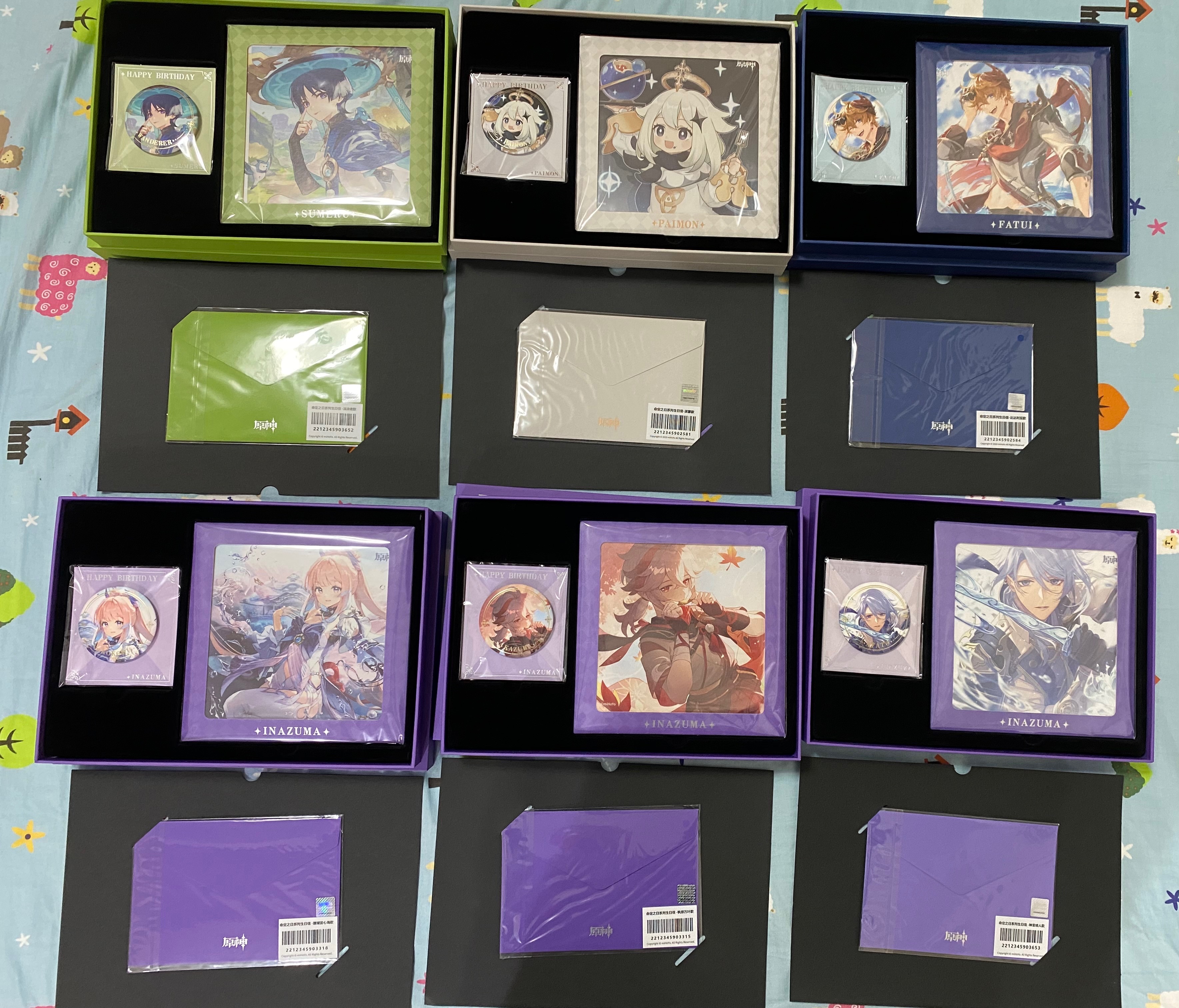 較慢出貨_命定之日拆售_稻妻、須彌、其他_色紙或生日信合計收二以上送一盒子，禮盒徽章、色紙無防偽貼紙為正常