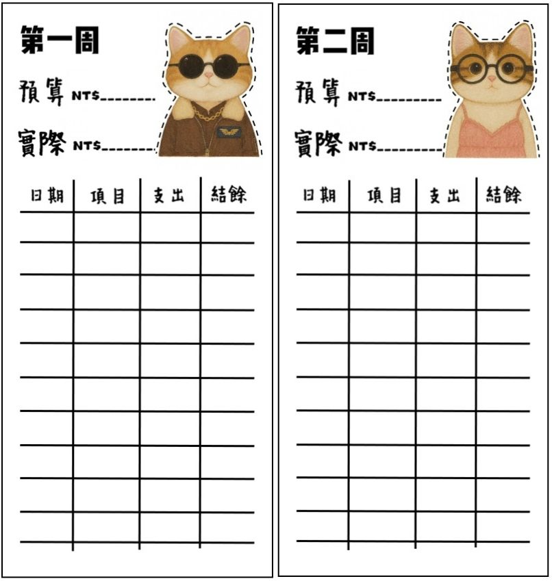 🎀貓咪支出卡｜可愛記帳分類小卡🎀