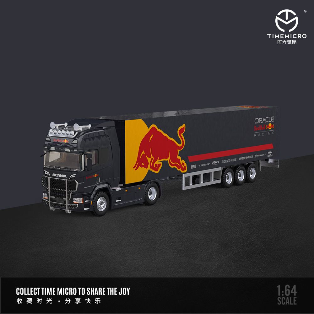 TimeMicro 1/64 Scania 斯堪尼亞 貨櫃車 紅牛塗裝 聯結車 拖車 貨車