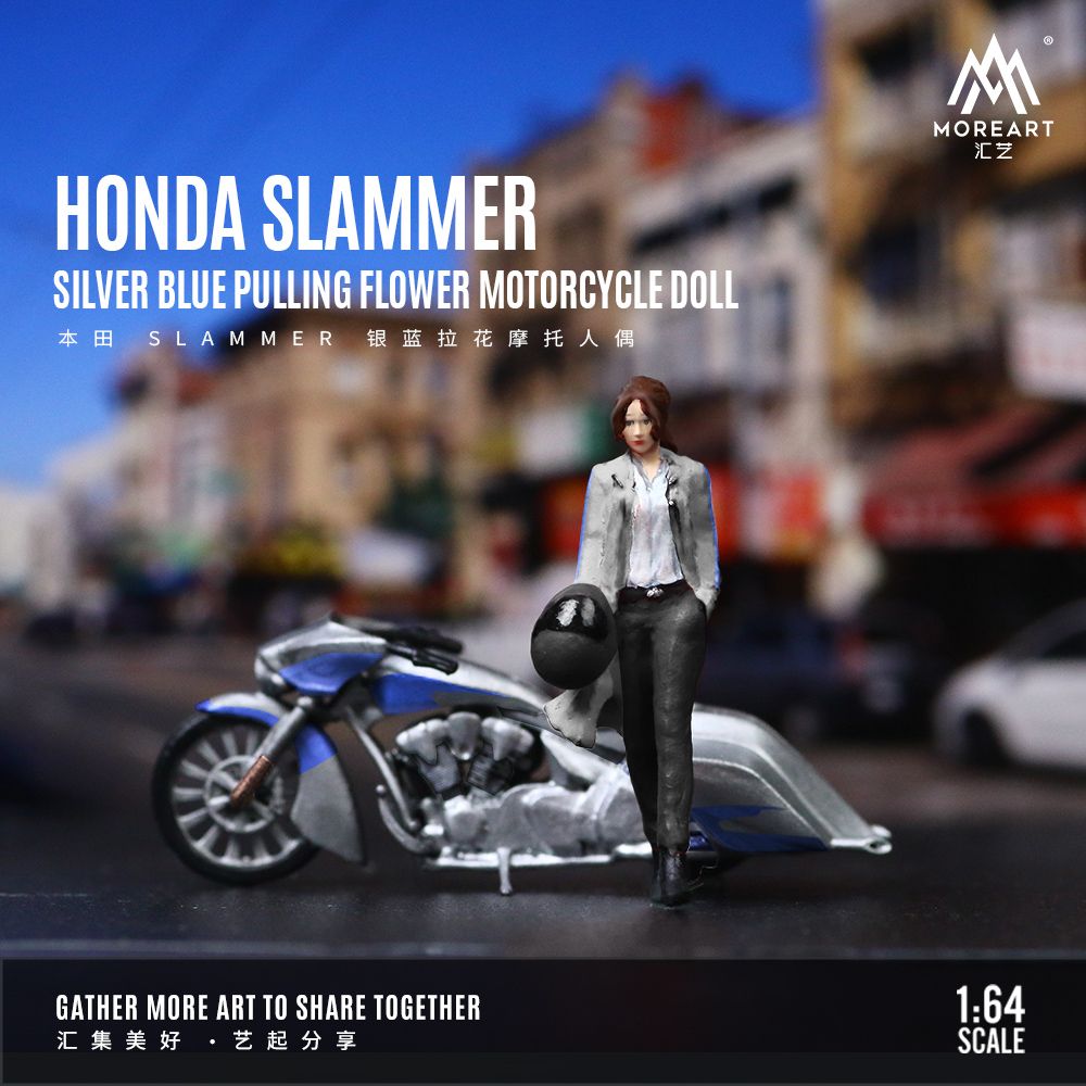 匯藝 MoreArt 1:64 HONDA 本田 SLAMMER 銀藍塗裝摩托車人偶套裝 重機 模型人偶 機車 場景