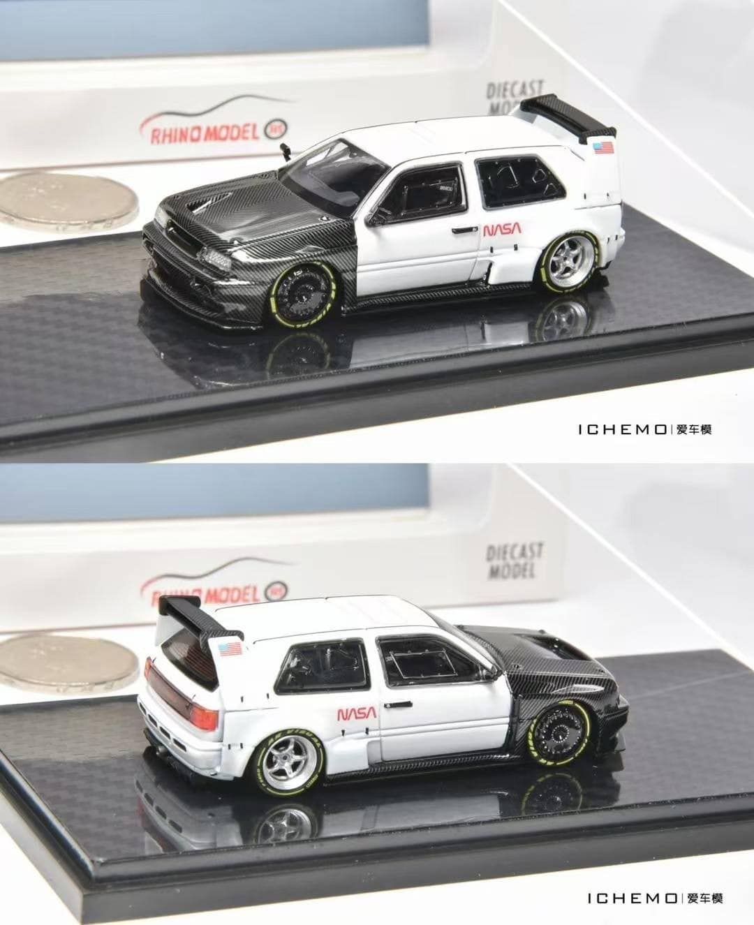Rhino Model 1/64 福斯 Volkswagen Golf MK3 NASA月球概念爆改版 碳纖維 模型車