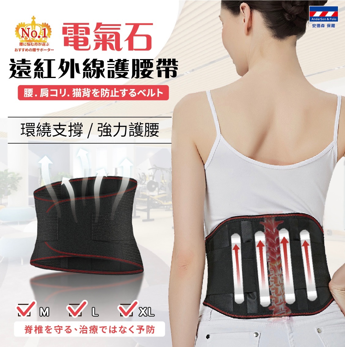 電氣石遠紅外線護腰 小護腰 3種尺寸 M L XL