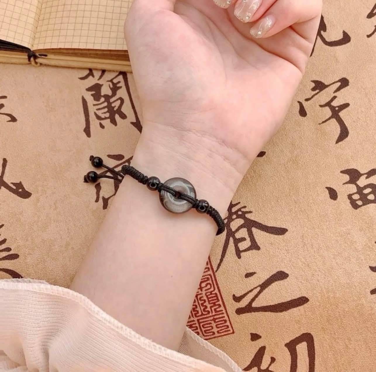 黑曜石平安扣手繩