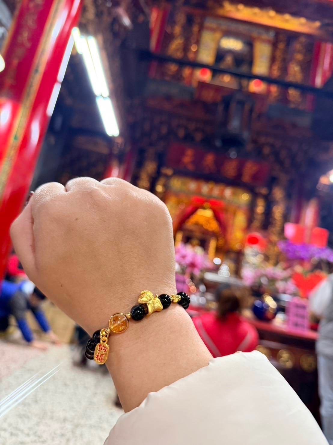 黑曜石配黃水晶 馬年手鏈