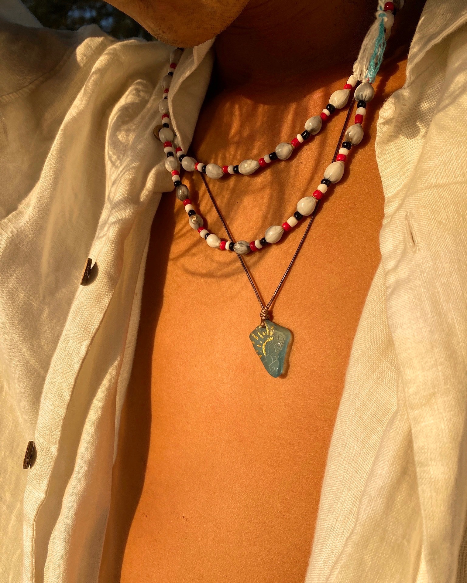 海玻璃項鍊（可調長短！）Sea glass necklace （adjustable ）🌊給愛探險的你們！