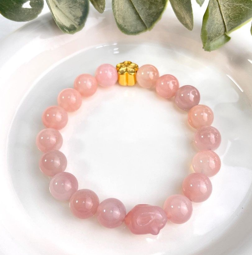 [662]粉色兔子緋紅瑪瑙手串 （ 7折 ）