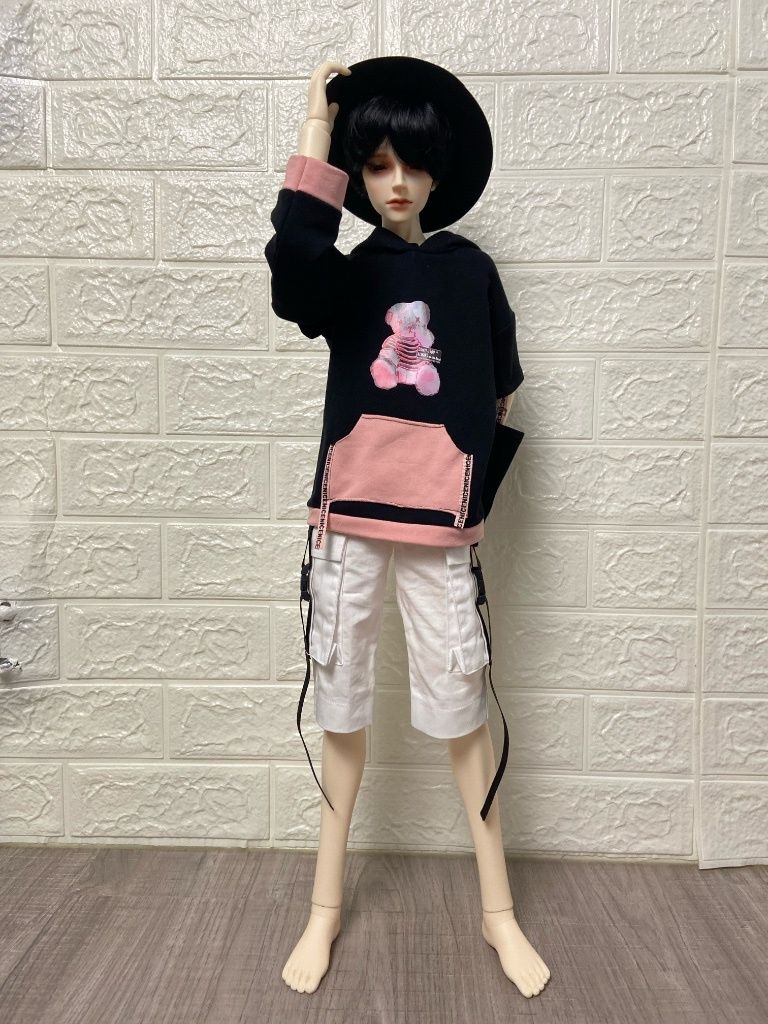 BJD-3分吊帶粉帽T+短褲
