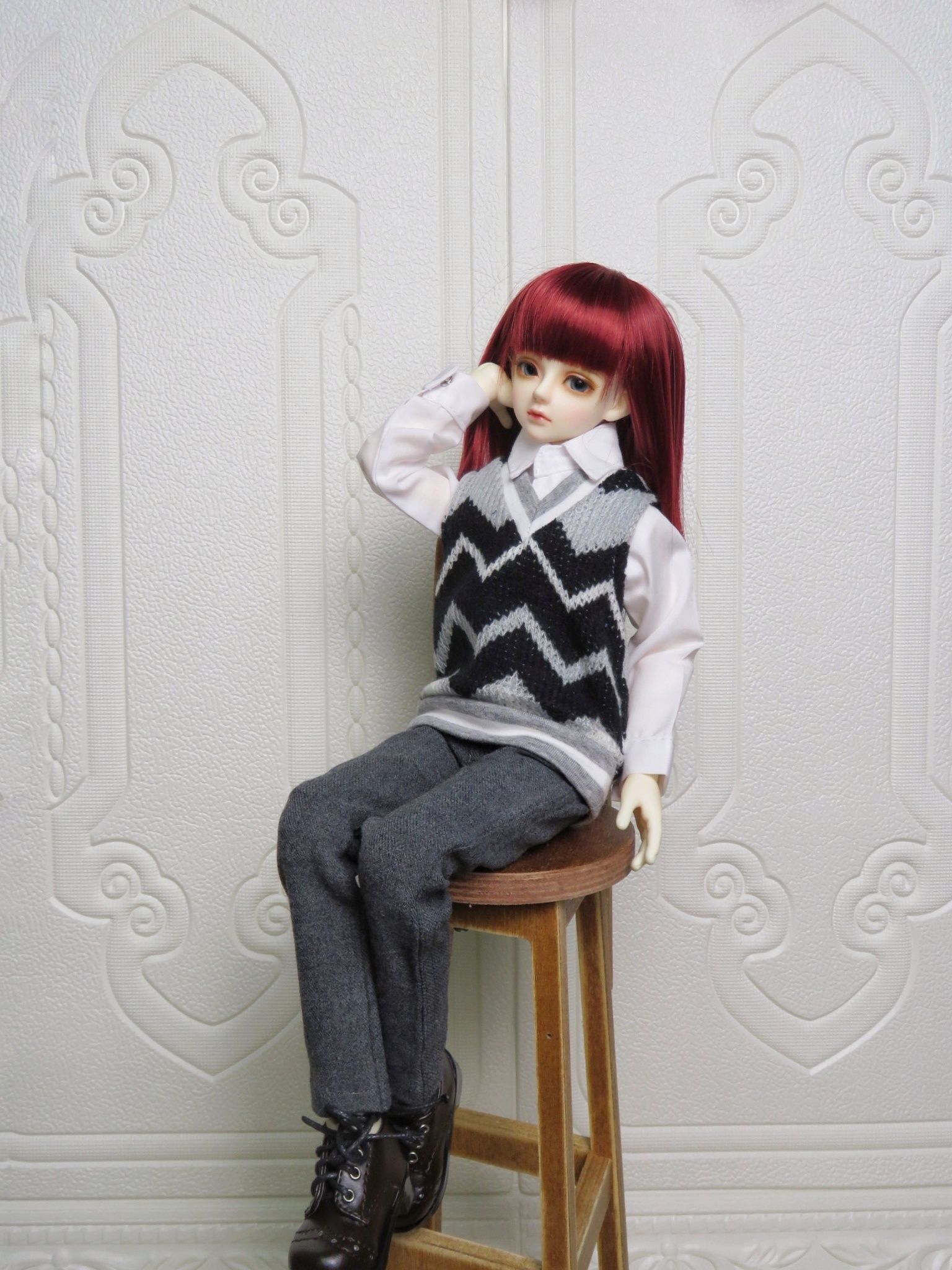 BJD-4分學院風背心+褲子
