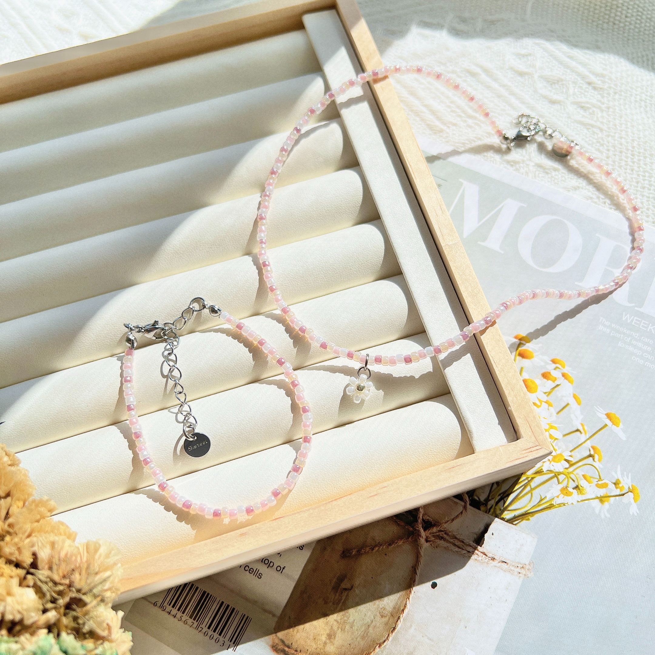 串珠項鍊 - 嫩粉