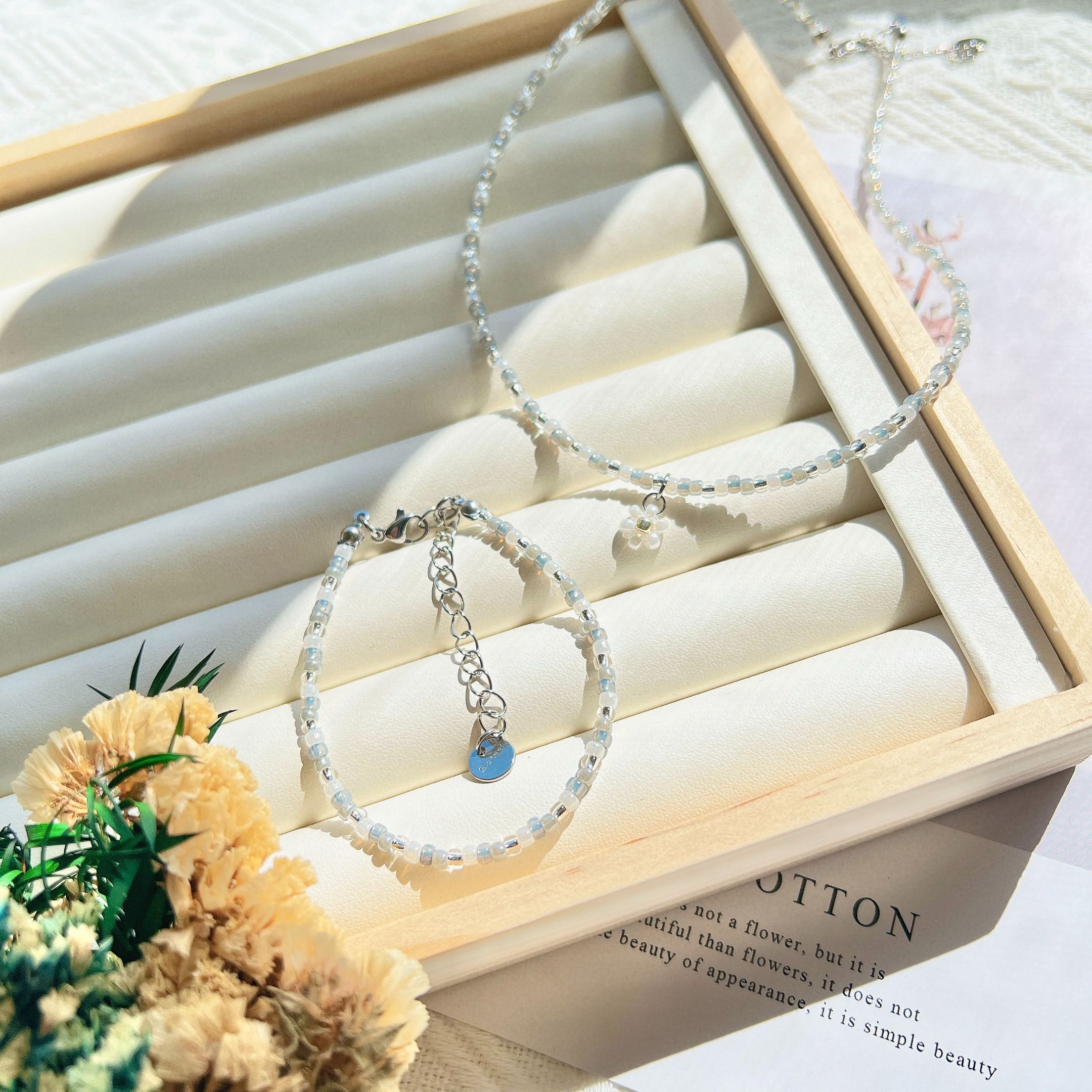 串珠項鍊 - 銀灰