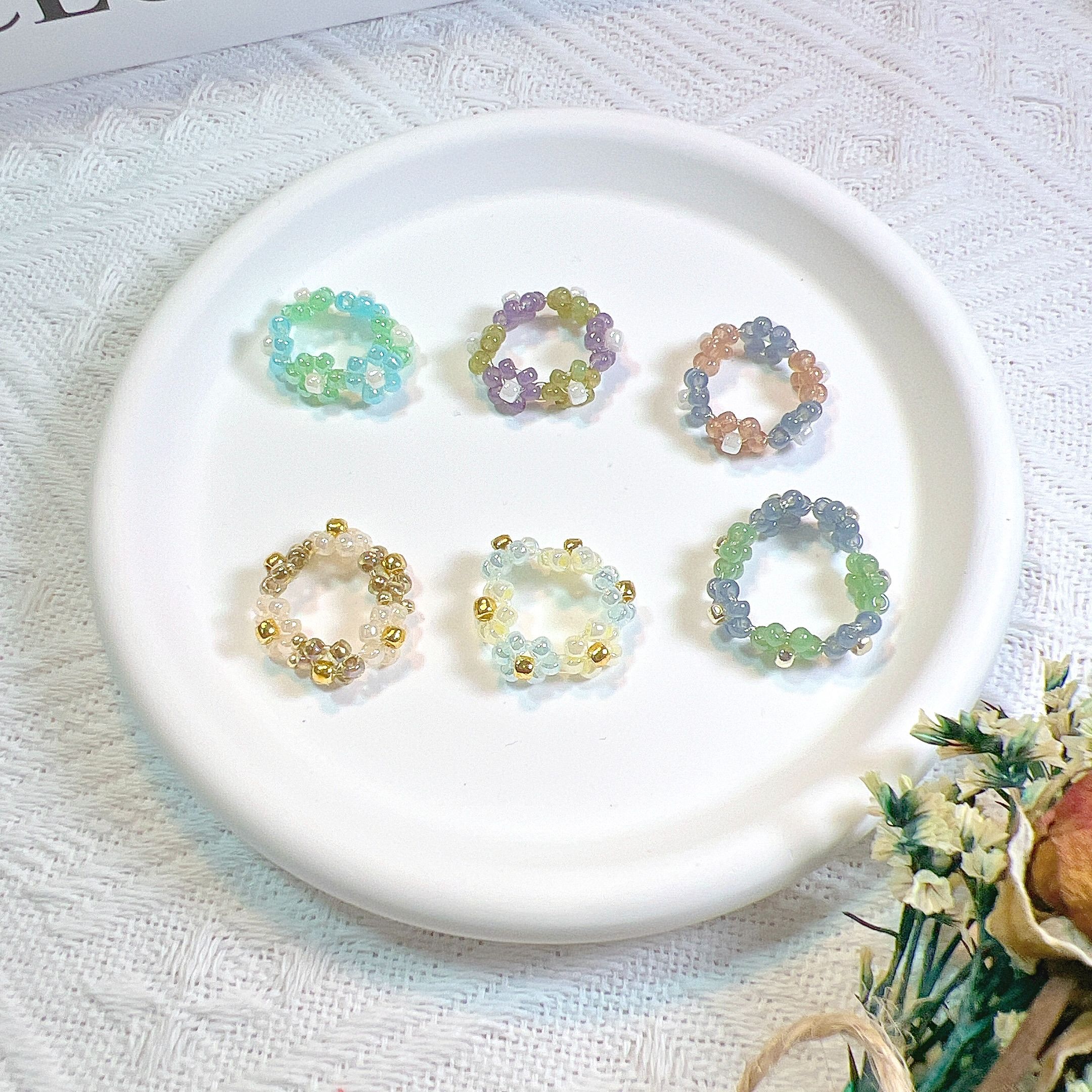 串珠戒指 - 小花戒之二