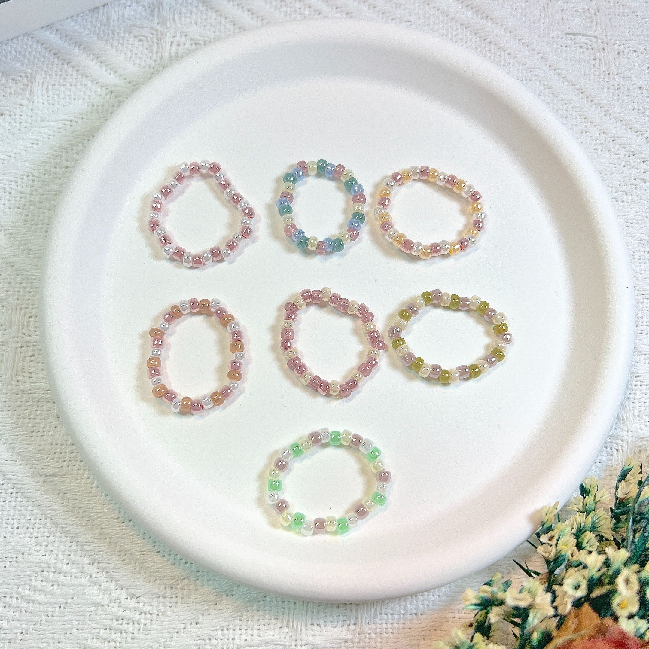 串珠戒指 - 桃紫色系