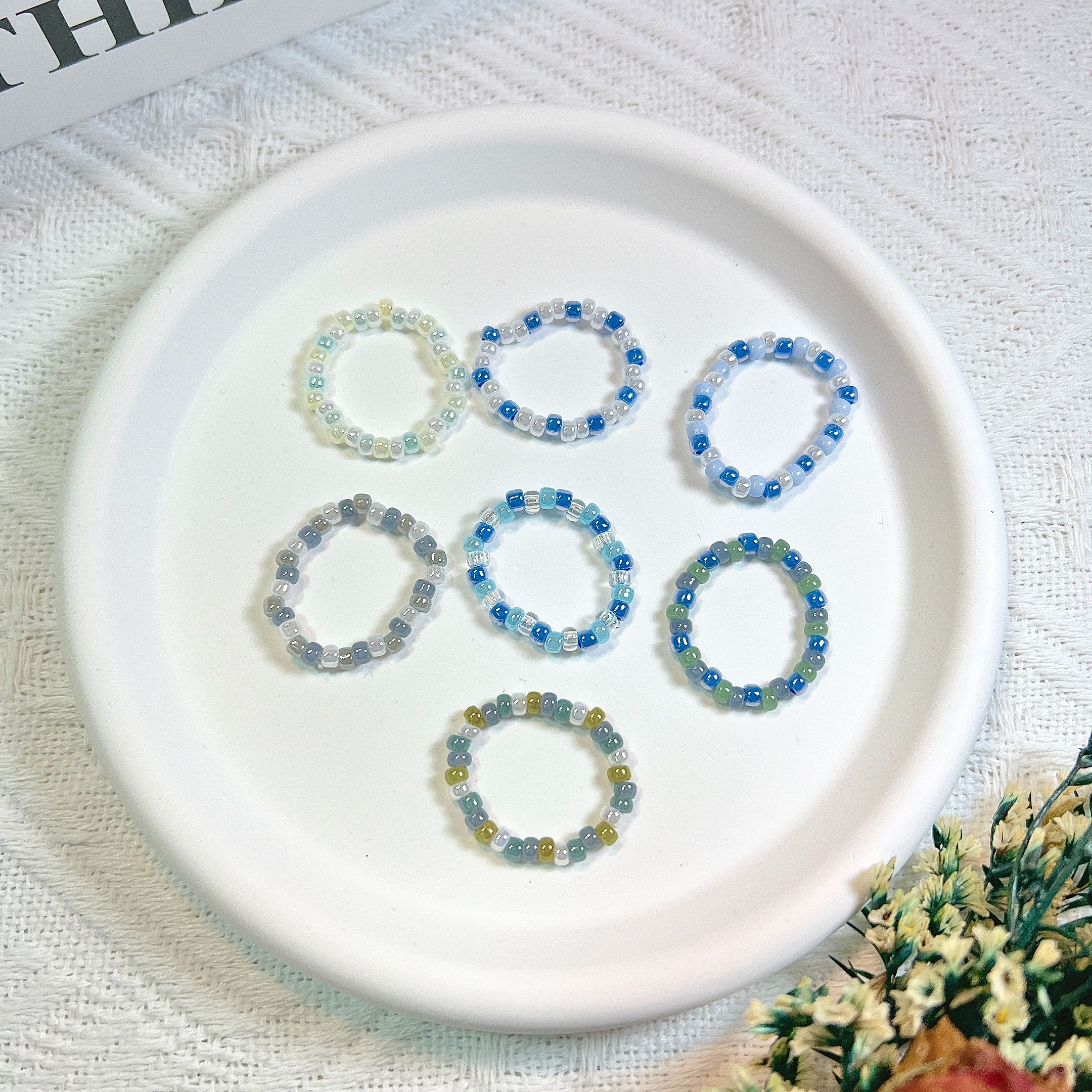 串珠戒指 - 冬青色系