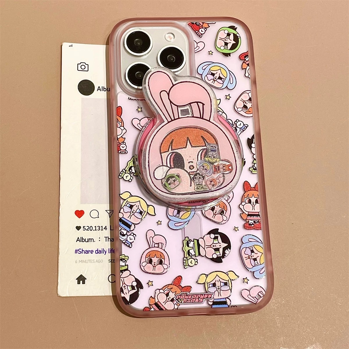 可爱花花磁吸支架+哭娃飛天小女警手機殼