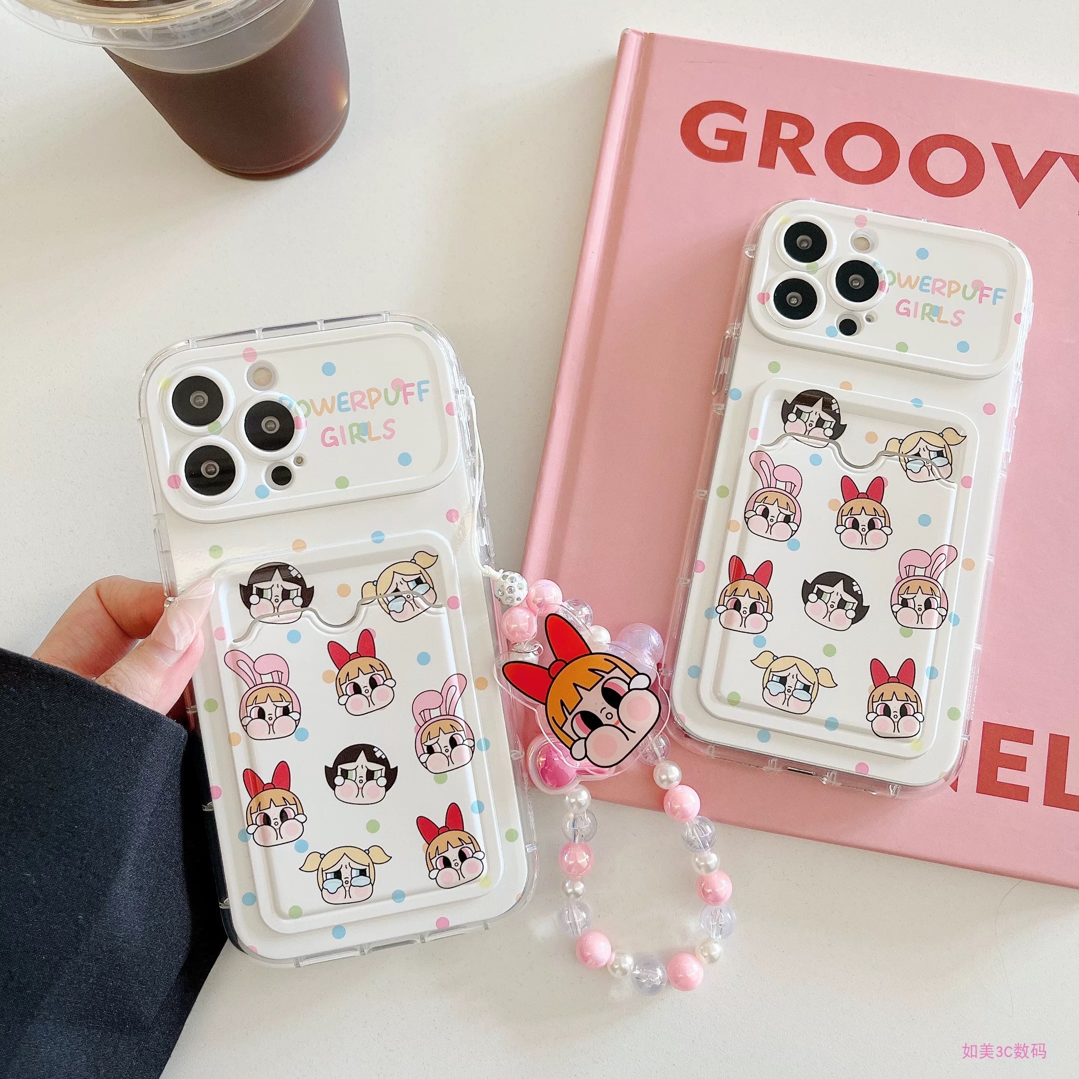 可爱飛天小女警卡套手機殼+送花花吊飾