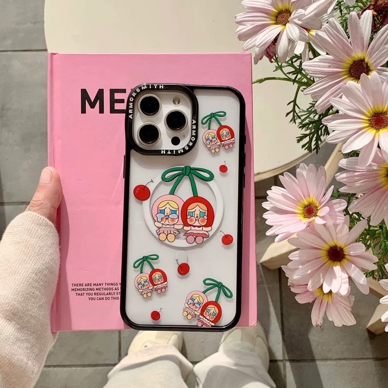 🍒可爱櫻桃哭娃支架+iPhone手機殼